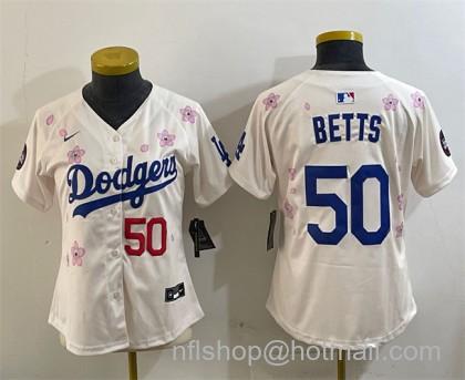 Youth Los Angeles Dodgers #50 Mookie Betts Cream 2025 Tokyo Series Limited Stitched Baseball Jersey