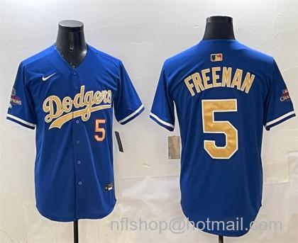 Men's Los Angeles Dodgers #5 Freddie Freeman Royal 2024 World Series Champions 2025 Gold Collection Limited Stitched Baseball Jersey
