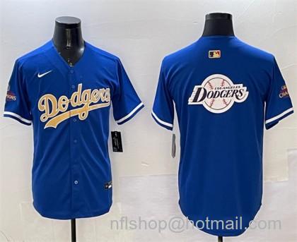 Men's Los Angeles Dodgers Team Big Logo Royal 2024 World Series Champions 2025 Gold Collection Limited Stitched Baseball Jersey