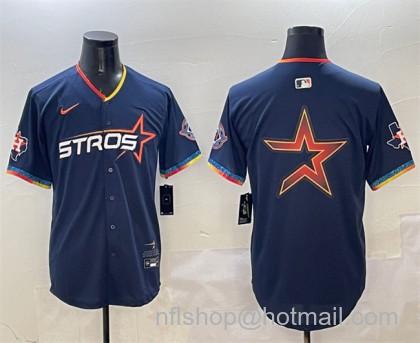 Men's Houston Astros Team Big Logo Navy 2025 City Connect With Texas Patch Limited Stitched Baseball Jerseys