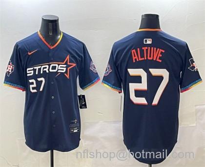 Men's Houston Astros #27 Jose Altuve Navy 2025 City Connect With Texas Patch Limited Stitched Baseball Jersey