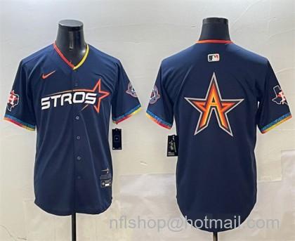 Men's Houston Astros Team Big Logo Navy 2025 City Connect With Texas Patch Limited Stitched Baseball Jersey