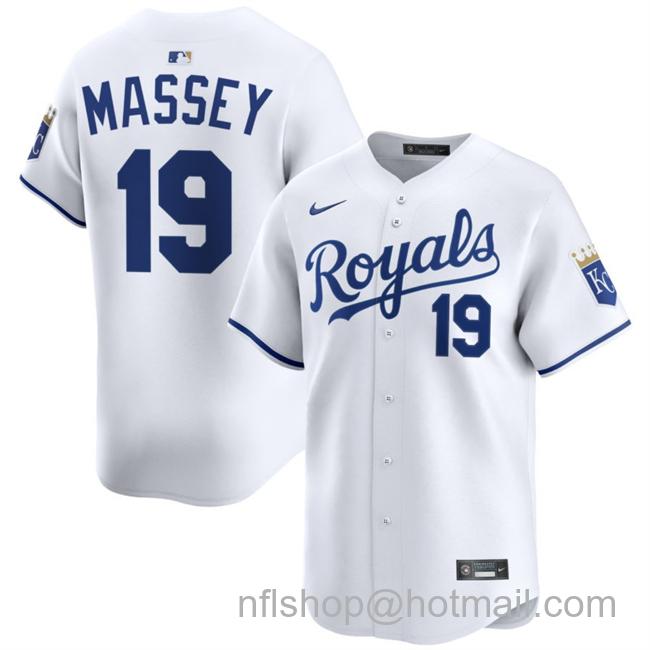 Men's Kansas City Royals #19 Michael Massey White 2025 Home Limited Stitched Baseball Jersey