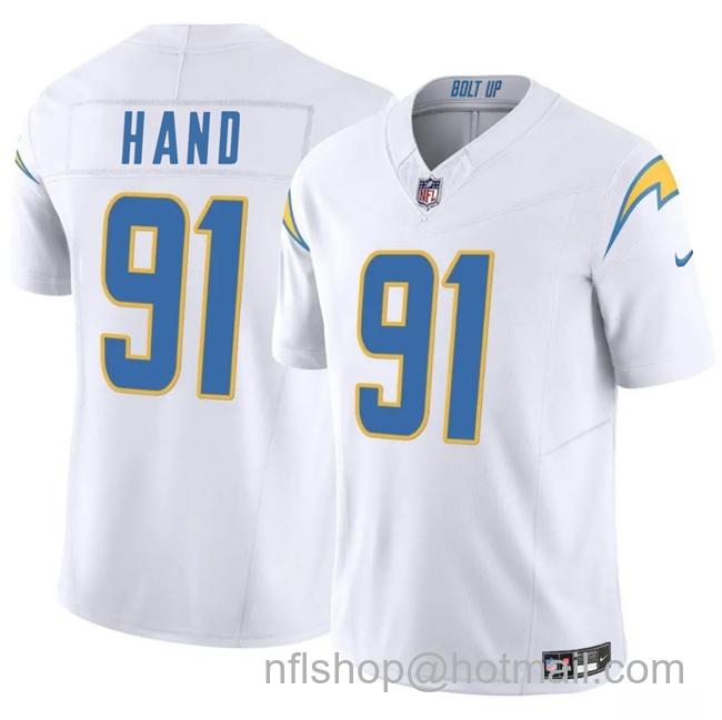Men's Los Angeles Chargers #91 Da'Shawn Hand White 2025 F.U.S.E Vapor Limited Stitched Football Jersey