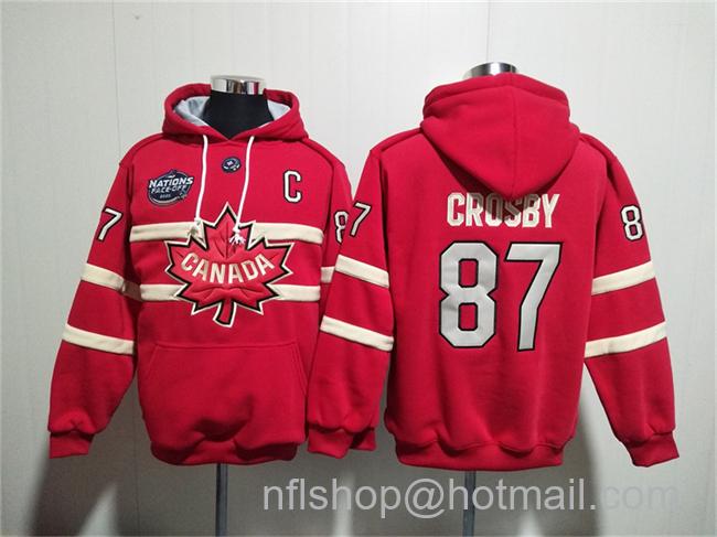 Men's Team Canada #87 Sidney Crosby Red Ageless Must-Have Lace-Up Pullover Hoodie