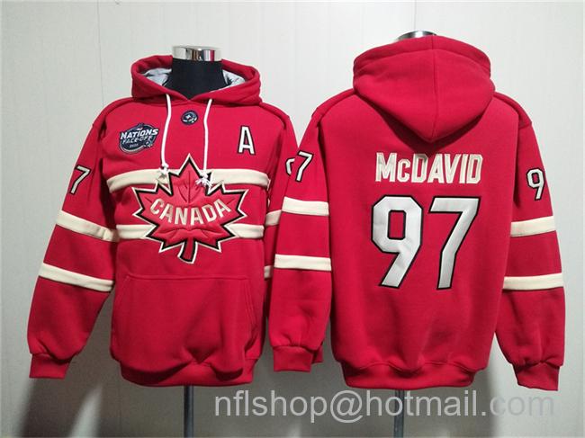 Men's Team Canada #97 Connor McDavid Red Ageless Must-Have Lace-Up Pullover Hoodie