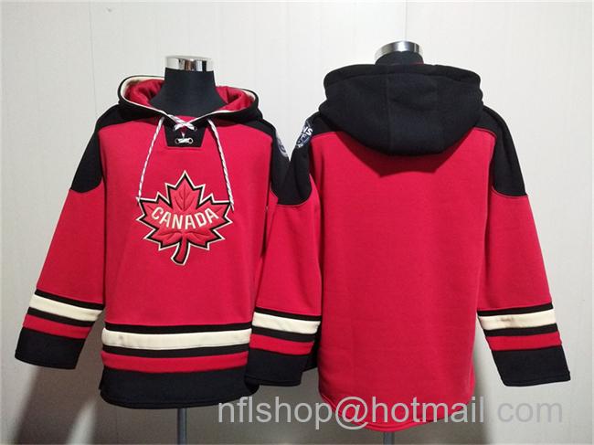Men's Team Canada Blank Red Black Ageless Must-Have Lace-Up Pullover Hoodie