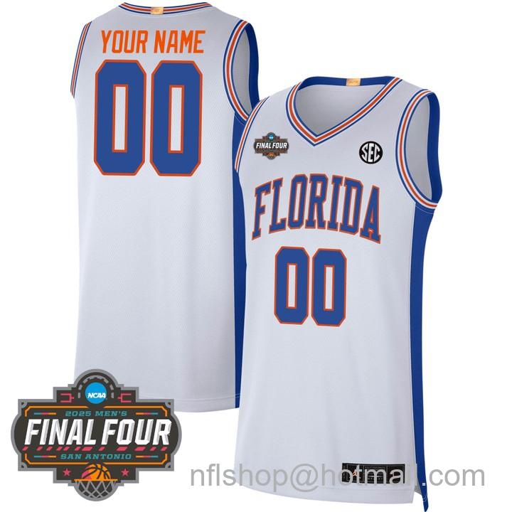 Custom Florida Gators NCAA 2025 Final Four Patch Stitched Basketball Jersey White