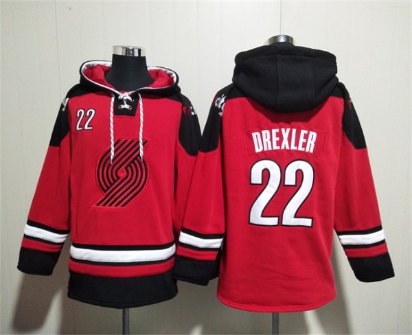 Men's Portland Trail Blazers #22 Clyde Drexler Red Lace-Up Pullover Hoodie