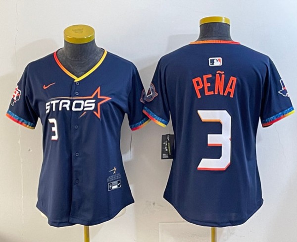 Youth Houston Astros #3 Jeremy Pena Navy 2025 City Connect With Texas Patch Limited Stitched Baseball Jersey