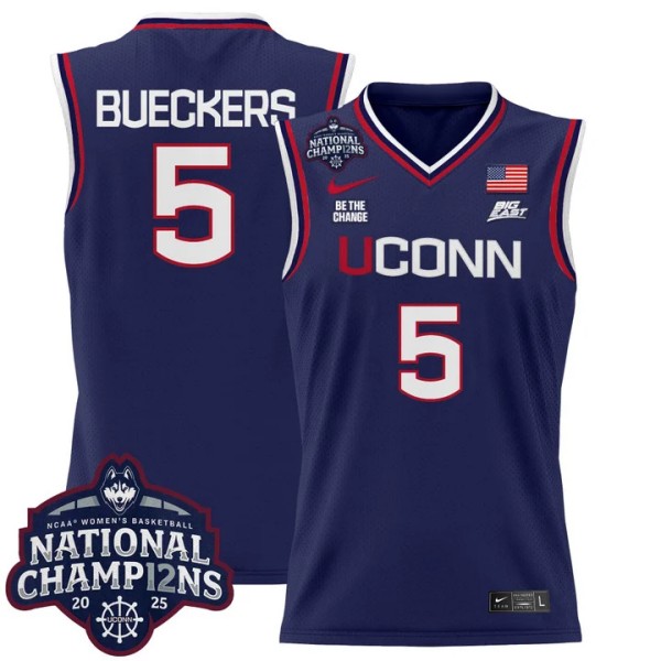 Men's UConn Huskies #5 Paige Bueckers 2025 Women's National Champions Patch Lightweight Basketball Stitched Jersey Navy