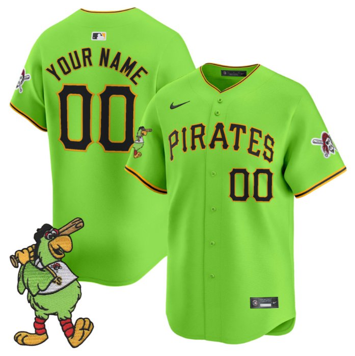 Pittsburgh Pirates Active Player Custom Pirate Parrot Patch Premier Limited Stitched Jersey Green