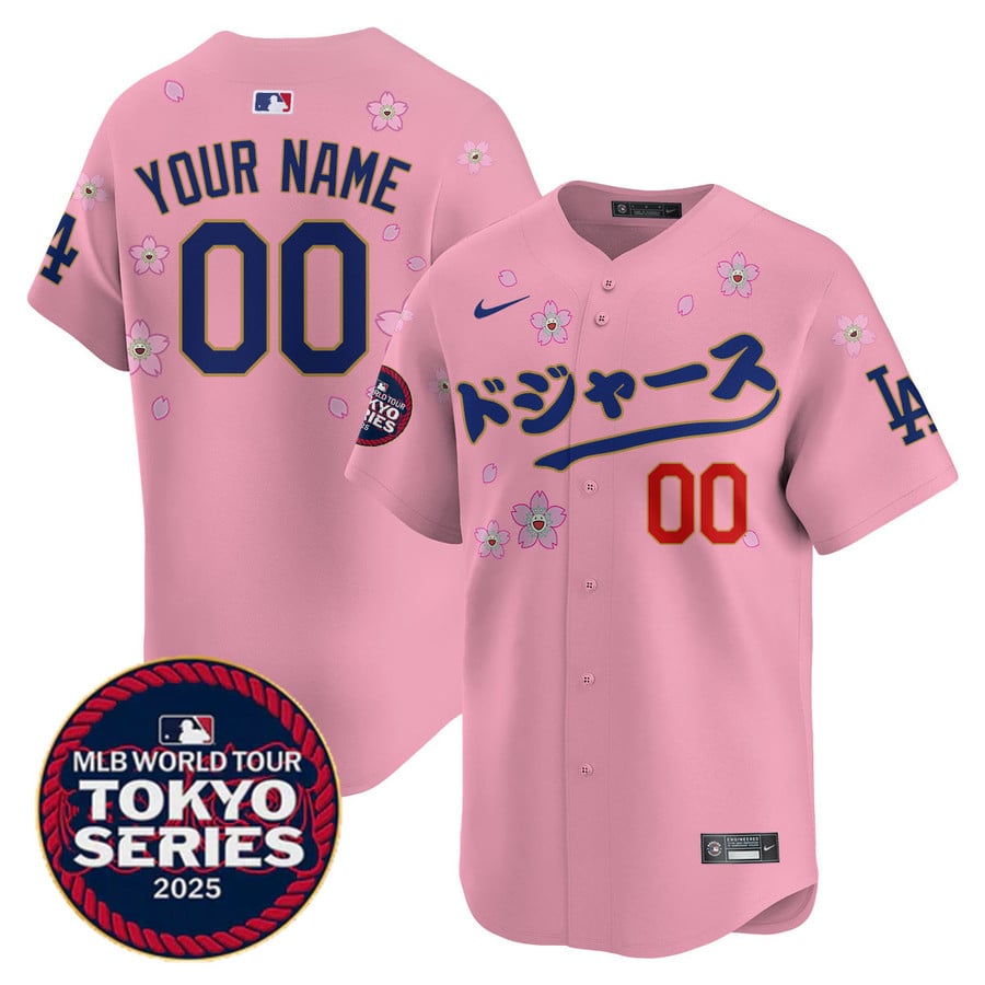 Custom ドジャース Los Angeles Dodgers Tokyo Series 2025 Vapor Limited Stitched Jersey Cherry Blossom