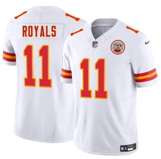 Men's Kansas City Chiefs #11 Jalen Royals White 2025 Draft F.U.S.E. Vapor Limited Stitched Football Jersey