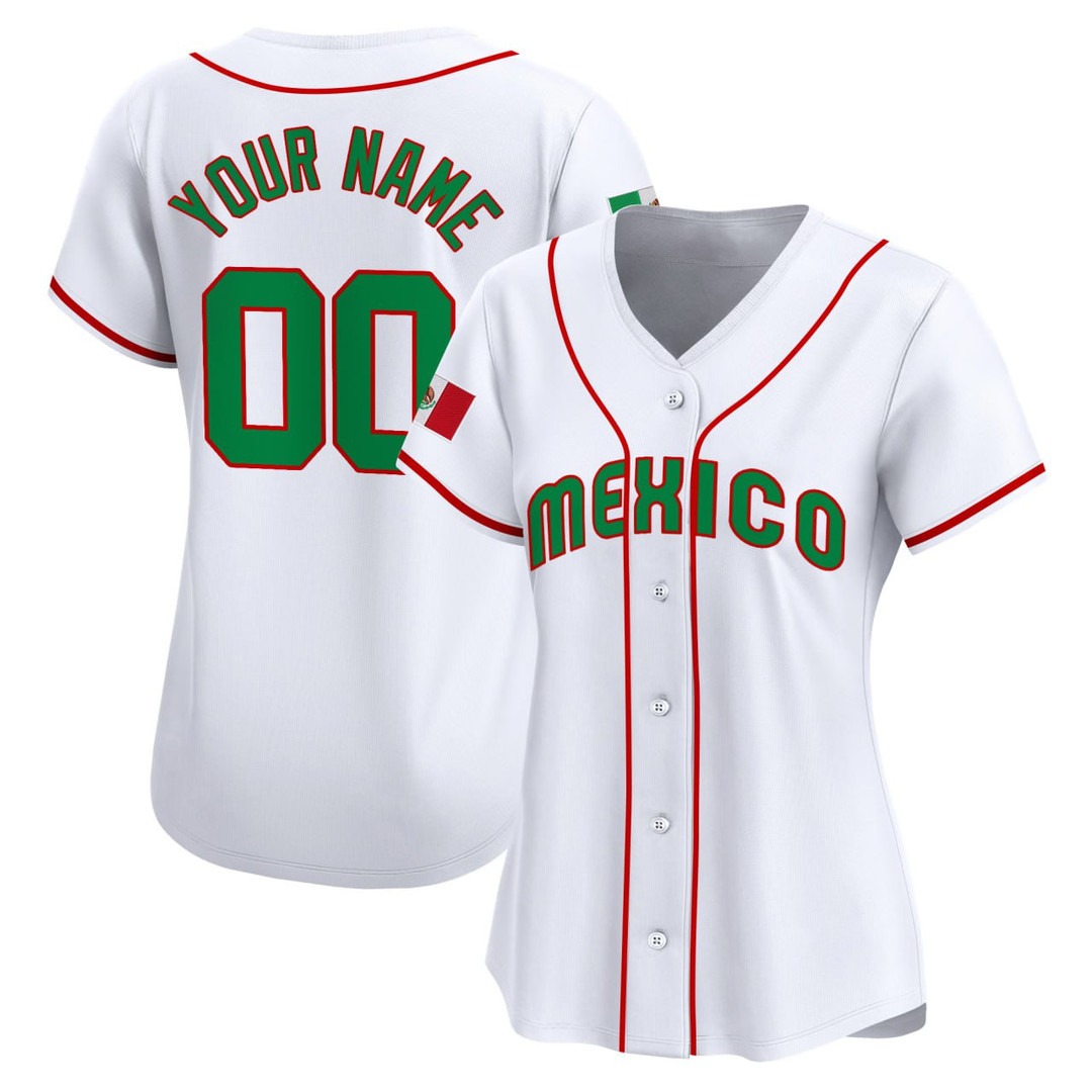 Women's Mexico Baseball White Custom Jersey - All Stitched