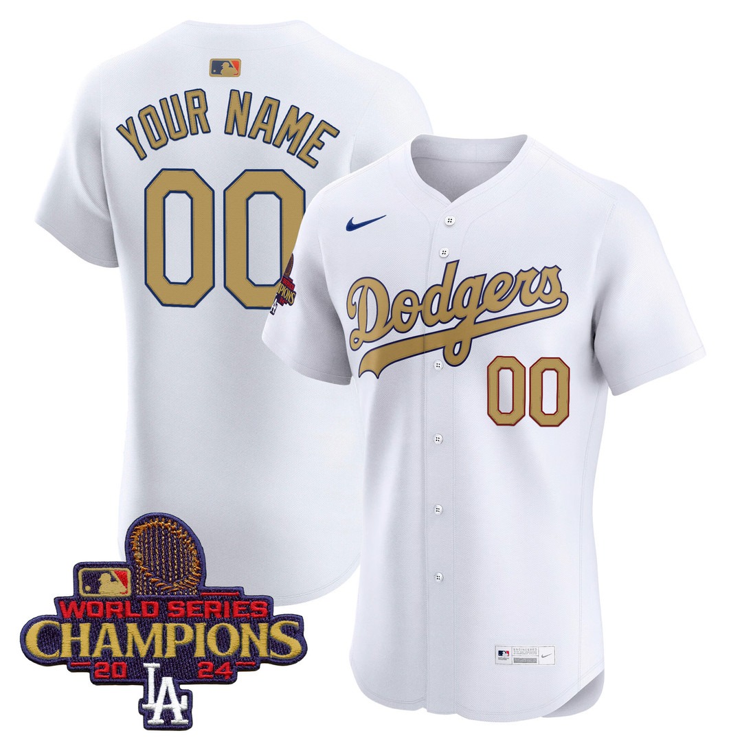 Dodgers 2025 Gold Vapor Premier Elite White Custom Jersey - All Stitched