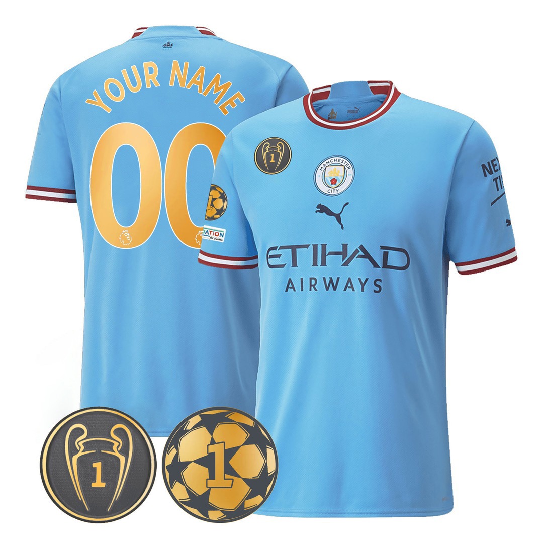 Manchester City C1 Champions Gold Special Patch Custom Jersey