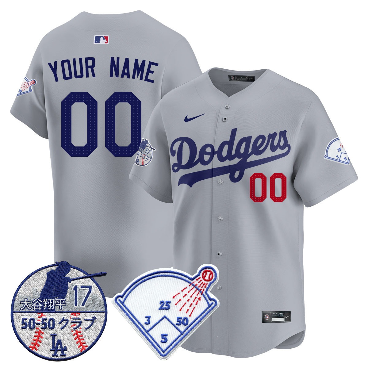 Los Angeles Dodgers Custom Grey Vapor Limited Stitched Jersey - Shohei Ohtani Patch
