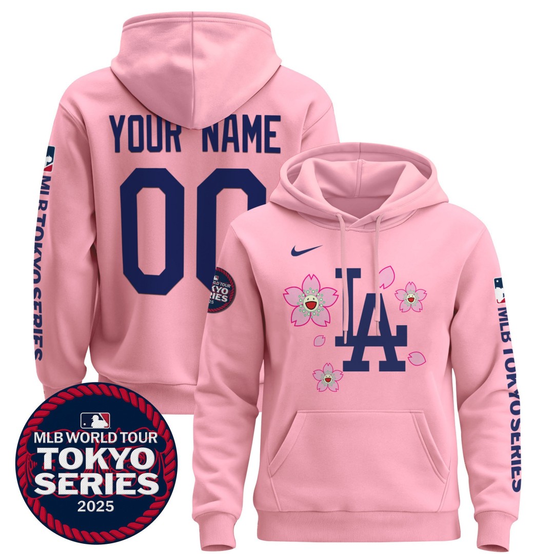 Tokyo Series 2025 LA Dodgers Custom Stitched Pullover Hoodie Cherry Blossom