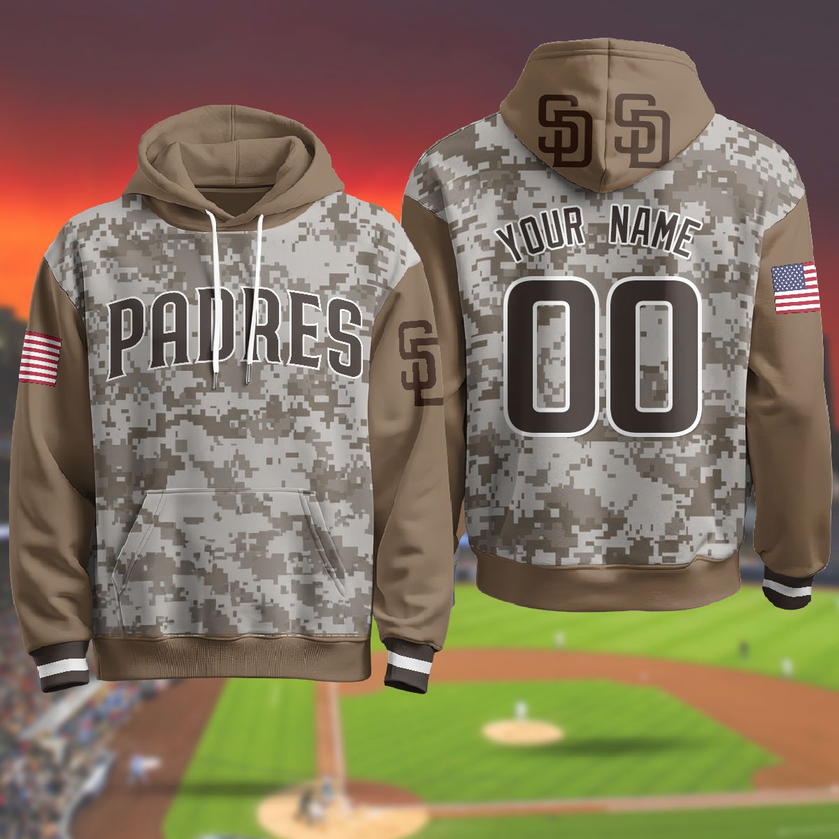 San Diego Padres Active Player Custom Military Camo Stitched Hoodie
