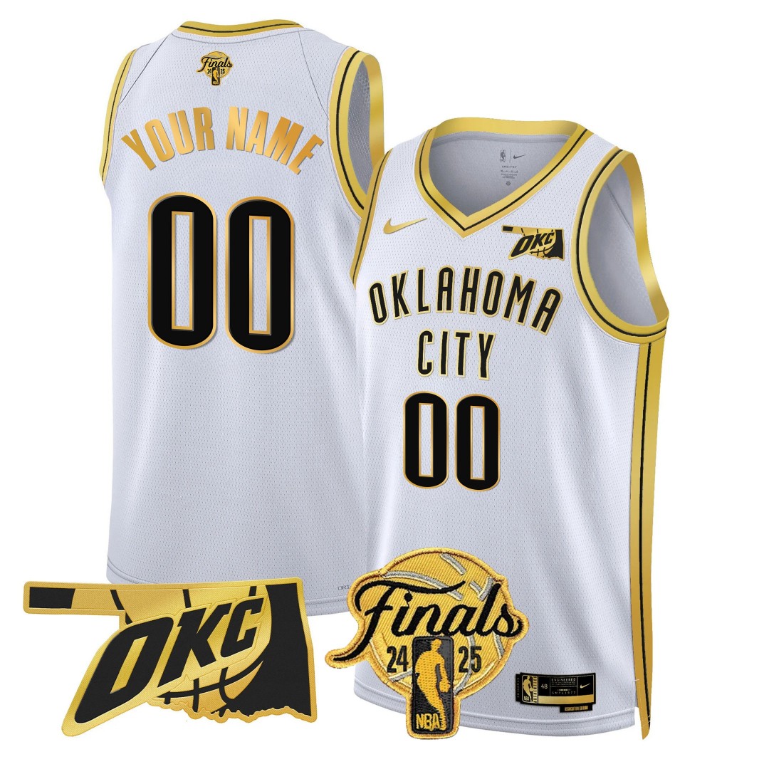 Oklahoma City Thunder Active Player Custom NBA 2024-25 Finals Patch White Gold Stitched Basketball Jersey