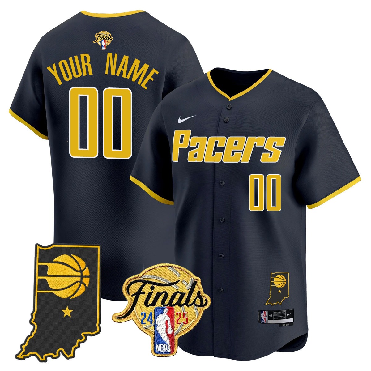 Indiana Pacers Active Player Custom 2024-25 NBA Finals Patch Limited Stitched Baseball Jersey Icon Navy