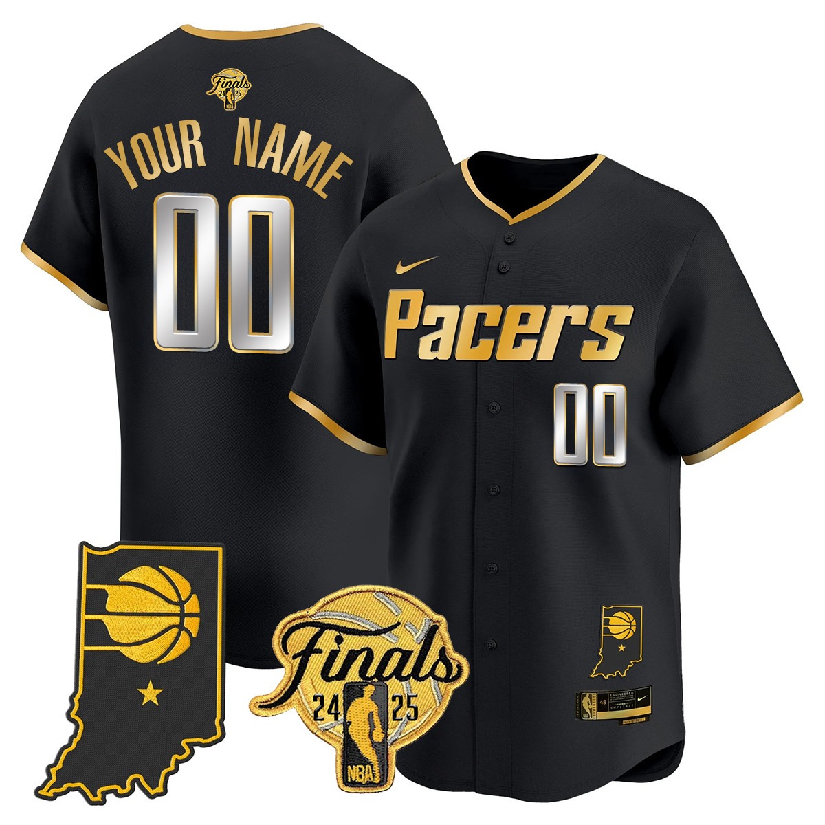 Indiana Pacers Active Player Custom 2024-25 NBA Finals Patch Limited Stitched Baseball Jersey Black Gold