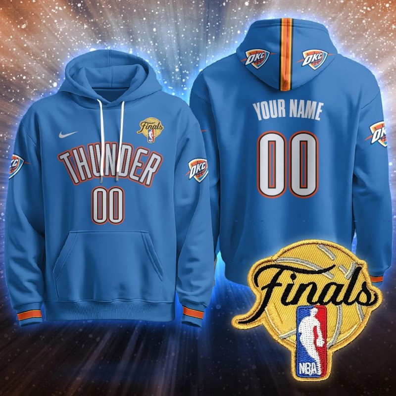 Oklahoma City Thunder Active Player Custom Icon Blue 2025 NBA Final Patch Stitched Hoodie