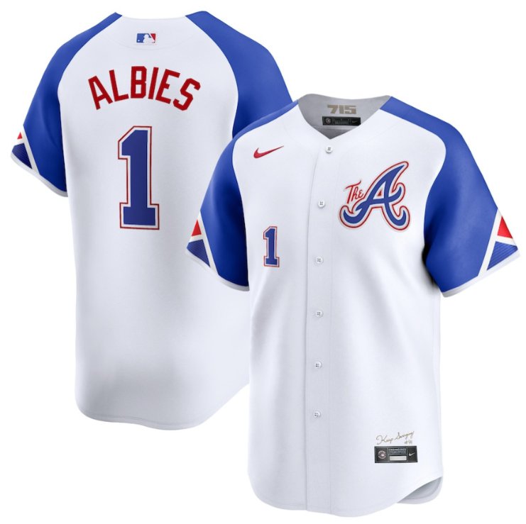 Men's Atlanta Braves #1 Ozzie Albies Nike White City Connect Limited Stitched Jersey