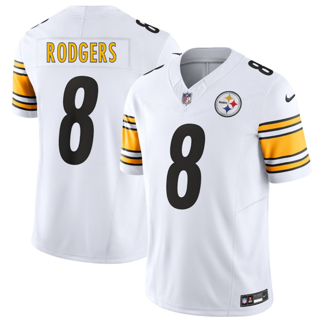 Men's Pittsburgh Steelers #8 Aaron Rodgers White 2025 F.U.S.E. Vapor Limited Stitched Football Jersey