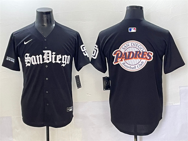 Men's San Diego Padres Team Big Logo Black Gothic Edition Vapor Limited Stitched Baseball Jerseys