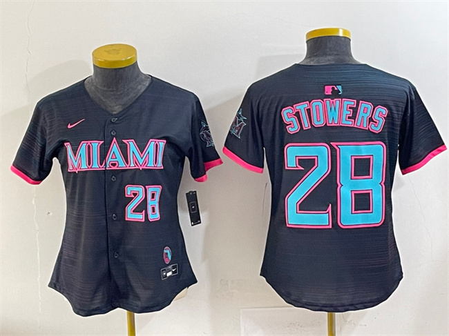 Women's Miami Marlins #28 Kyle Stowers Black 2025 City Connect Limited Stitched Baseball Jersey