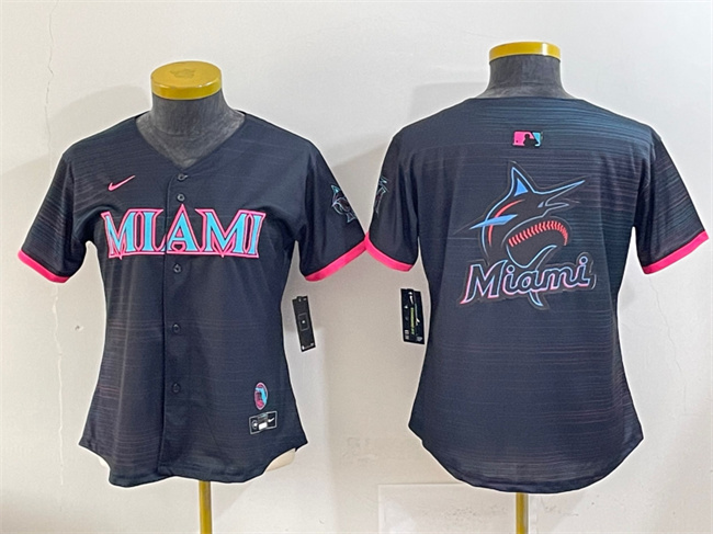 Women's Miami Marlins Team Big Logo Black 2025 City Connect Limited Stitched Baseball Jersey