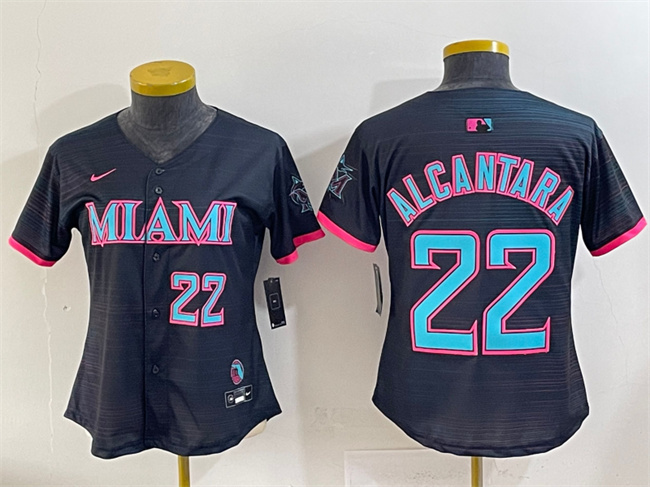 Women's Miami Marlins #22 Sandy Alcantara Black 2025 City Connect Limited Stitched Baseball Jersey