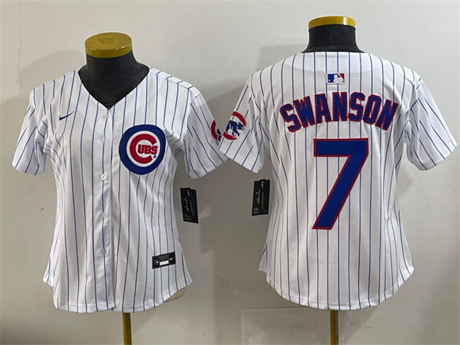 Women's Chicago Cubs #7 Dansby Swanson White Cool Base Stitched Jersey