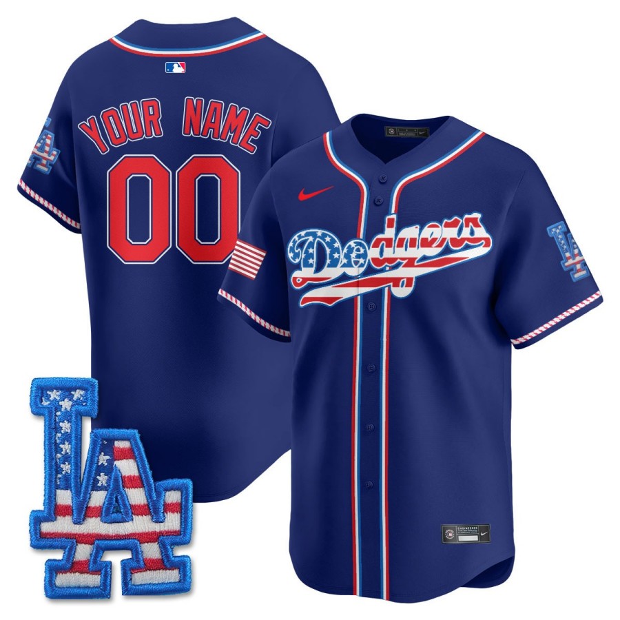 Los Angeles Dodgers Nike Custom 2025 Fourth of July Baseball Jersey Royal - All Stitched