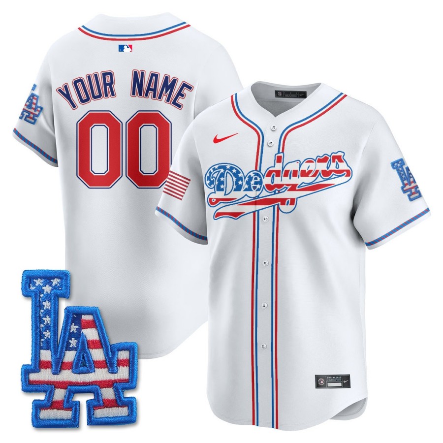 Los Angeles Dodgers Nike Custom 2025 Fourth of July Baseball Jersey White - All Stitched