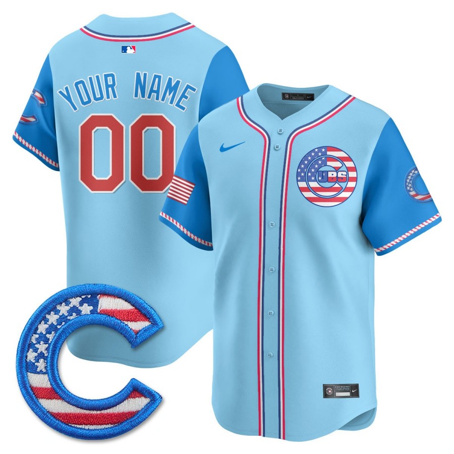 Chicago Cubs Custom Nike 2025 Fourth of July MLB Baseball Jersey Light Blue Alternate - All Stitched