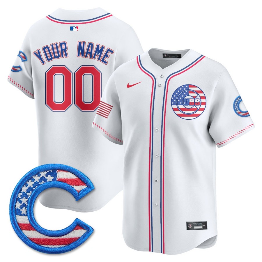 Chicago Cubs Custom Nike 2025 Fourth of July MLB Baseball Jersey White - All Stitched