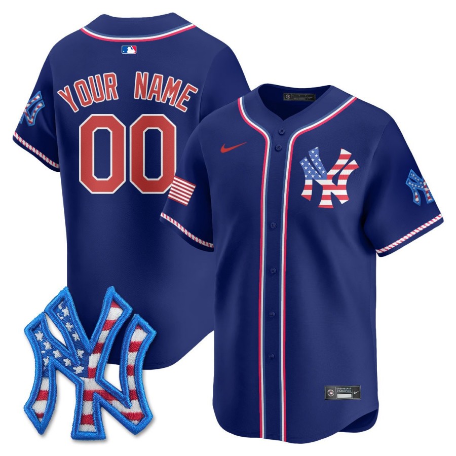 New York Yankees Custom Nike 2025 'Fourth OF July' MLB Baseball Jersey Royal - All Stitched