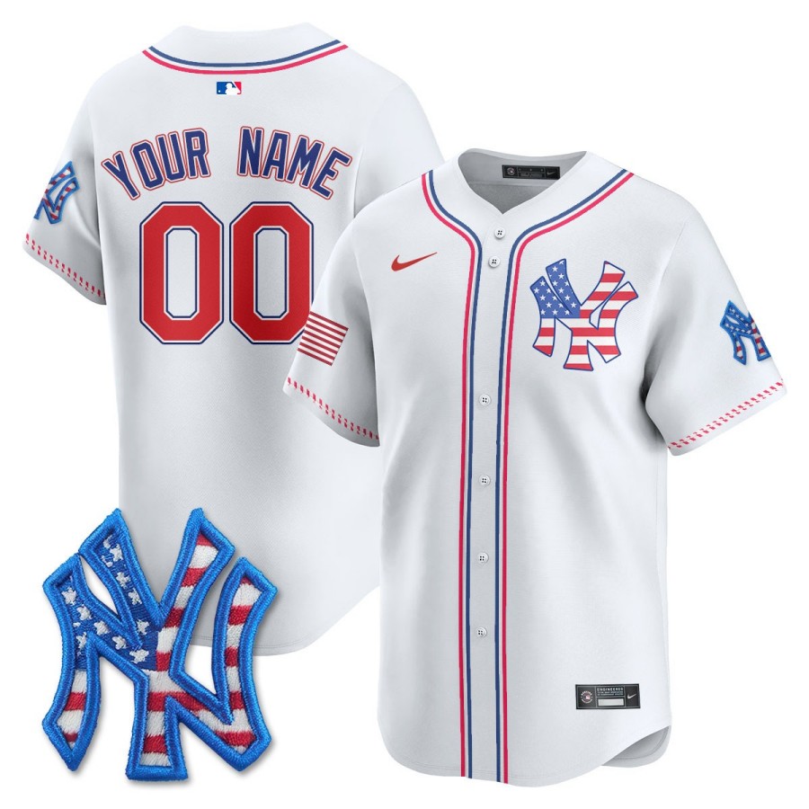 New York Yankees Custom Nike 2025 'Fourth OF July' MLB Baseball Jersey White - All Stitched