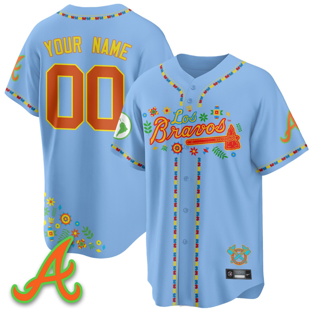 Atlanta Braves Custom Nike 2025 'Los Bravos' Limited Baseball Jersey Light Blue - All Stitched