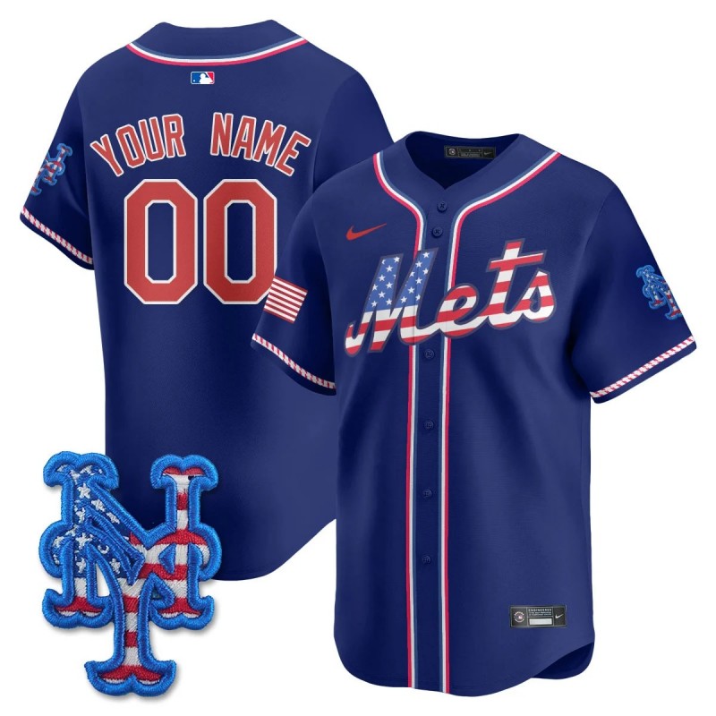 New York Mets Nike 2025 Fourth of July Custom MLB Baseball Limited Jersey Royal - All Stitched