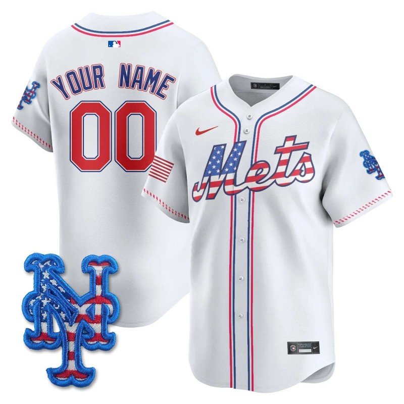 New York Mets Nike 2025 Fourth of July Custom MLB Baseball Limited Jersey White - All Stitched
