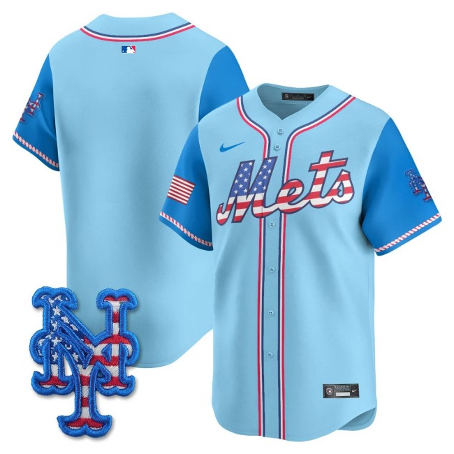 Men's NY Mets Blank Team Nike 2025 Fourth of July MLB Baseball Limited Jersey Light Blue - All Stitched
