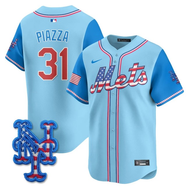 Men's NY Mets #31 Mike Piazza Nike 2025 Fourth of July MLB Baseball Limited Jersey Light Blue - All Stitched