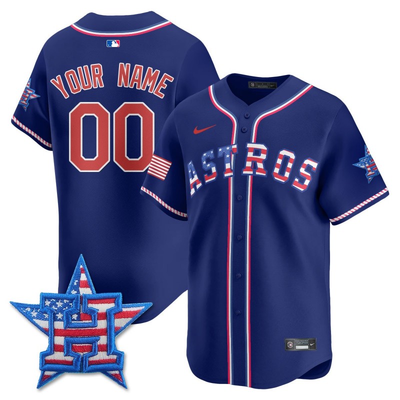 Houston Astros Nike 2025 Fourth of July Custom MLB Baseball Limited Jersey Royal - All Stitched