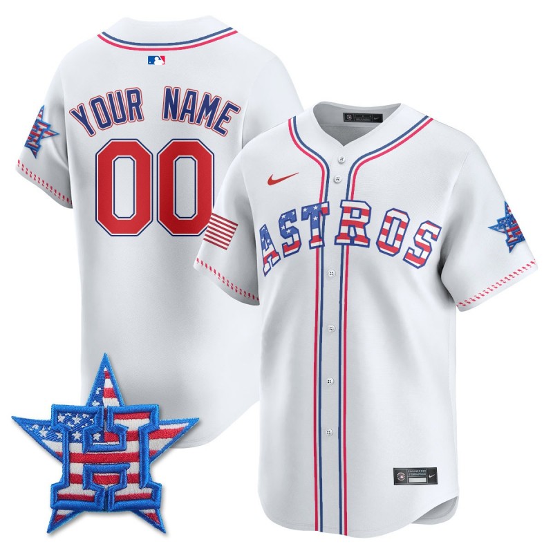 Houston Astros Nike 2025 Fourth of July Custom MLB Baseball Limited Jersey White - All Stitched