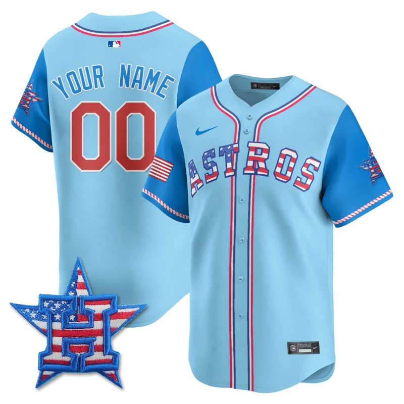 Houston Astros Nike 2025 Fourth of July Custom MLB Baseball Limited Jersey Light Blue Alternate - All Stitched