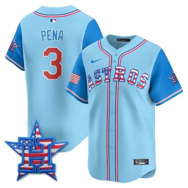Men's Astros #3 Jeremy Pena Nike 2025 Fourth of July MLB Baseball Limited Jersey Light Blue Alternate - All Stitched